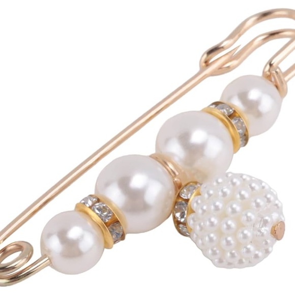 Elegant Gold and Pearl Jewelry Set All 5 Pieces Brooch Safety Pin - Picture 8 of 15